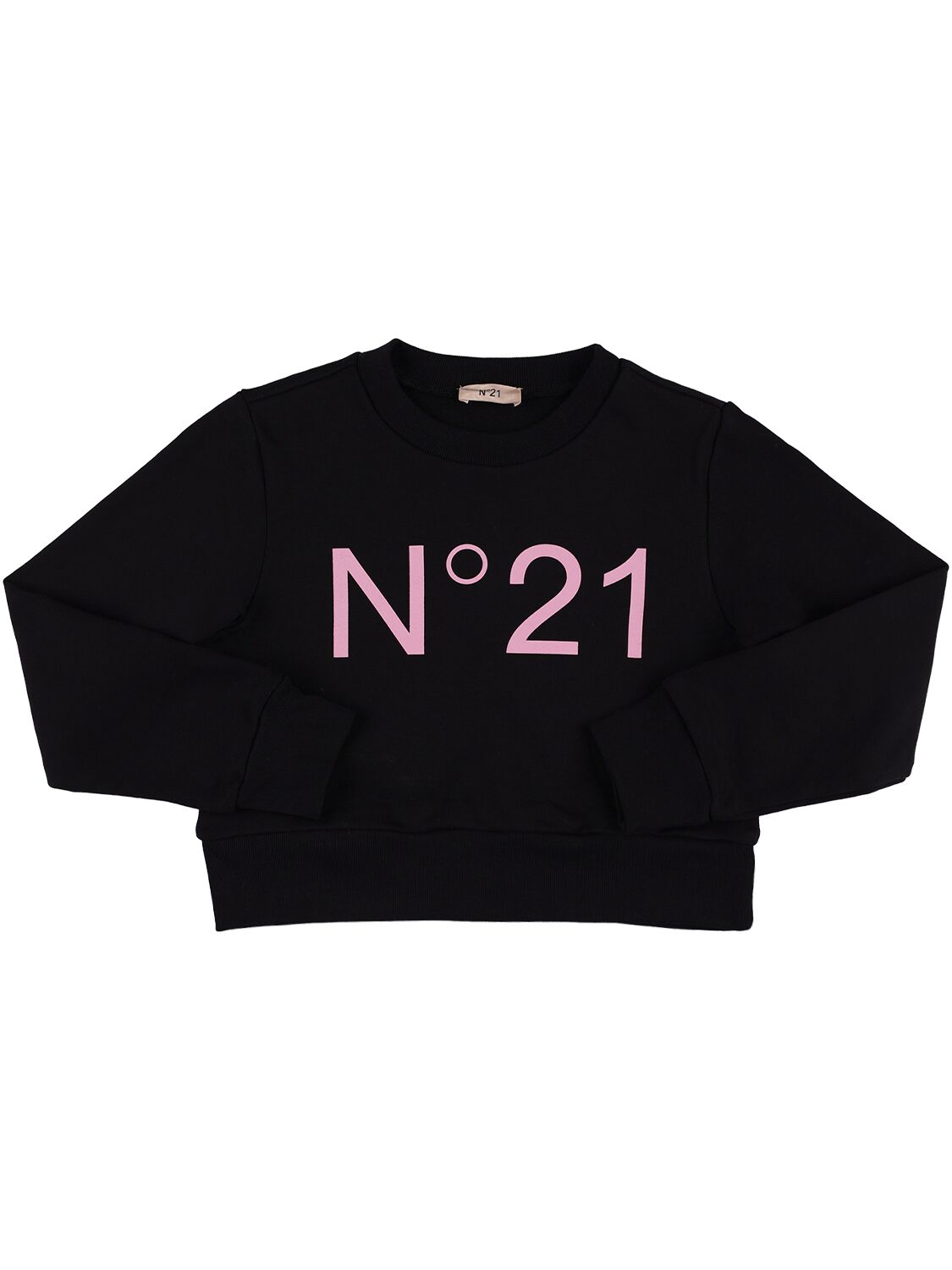 N°21 Kids' Logo Print Cropped Cotton Sweatshirt In Black