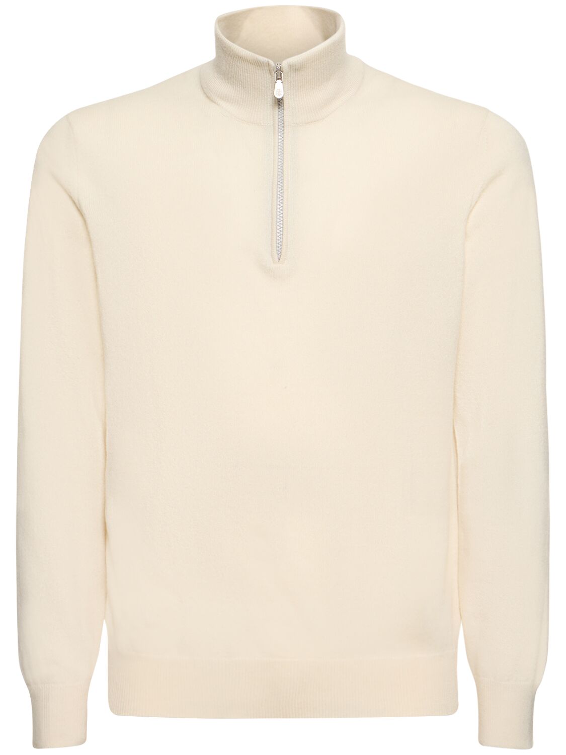 Shop Brunello Cucinelli Half Zip Cashmere Turtleneck Sweater In Ecru