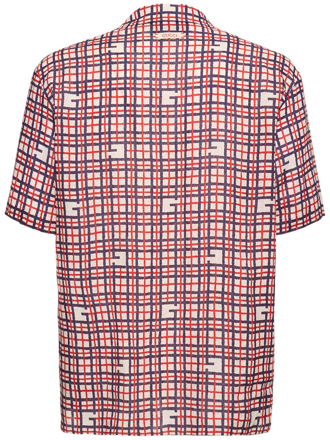 Shop Gucci Tartan Linen Bowling Shirt In 红色,多色