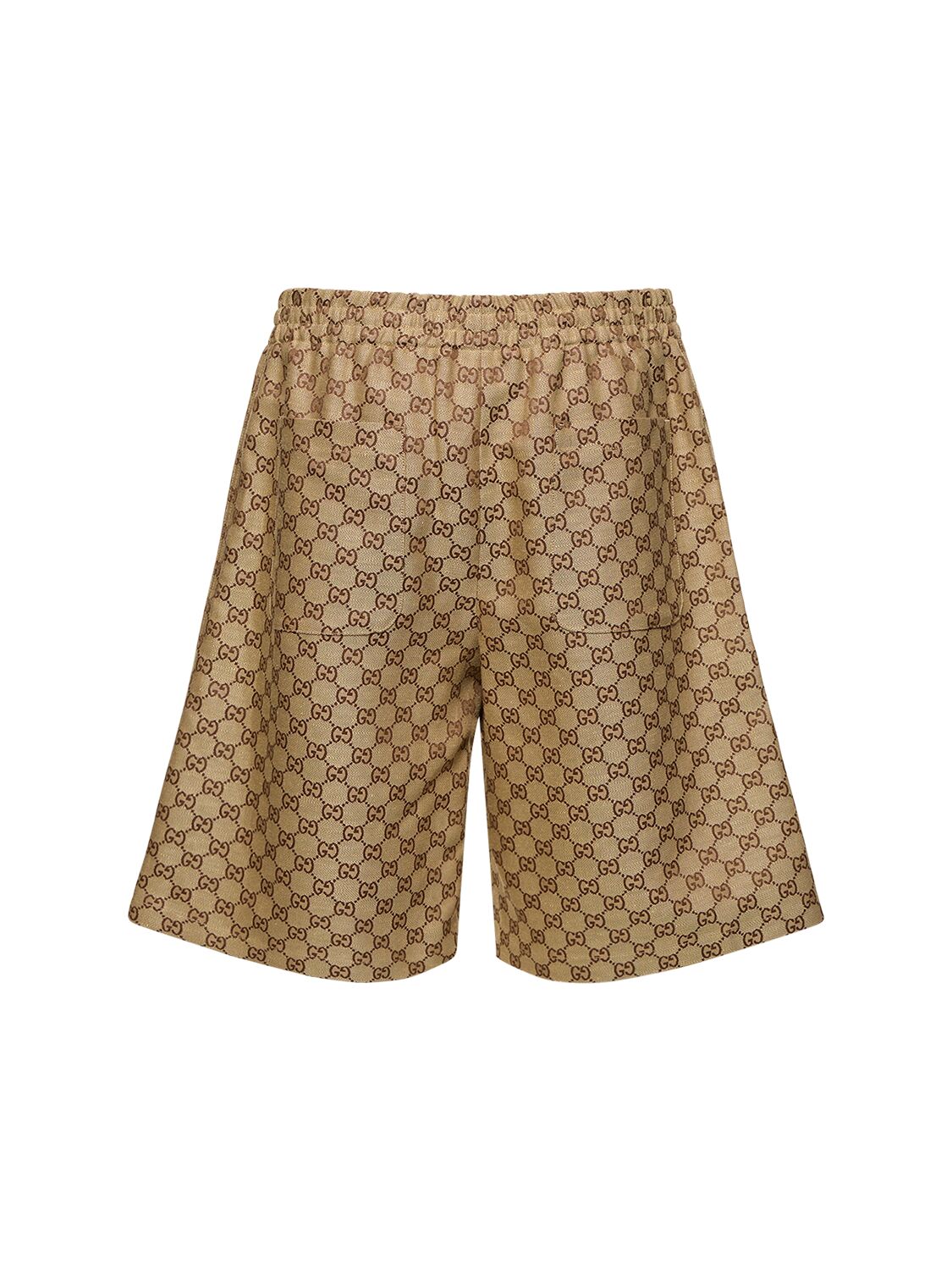 Shop Gucci Summer Gg Supreme Linen Blend Shorts In 驼色,乌木色