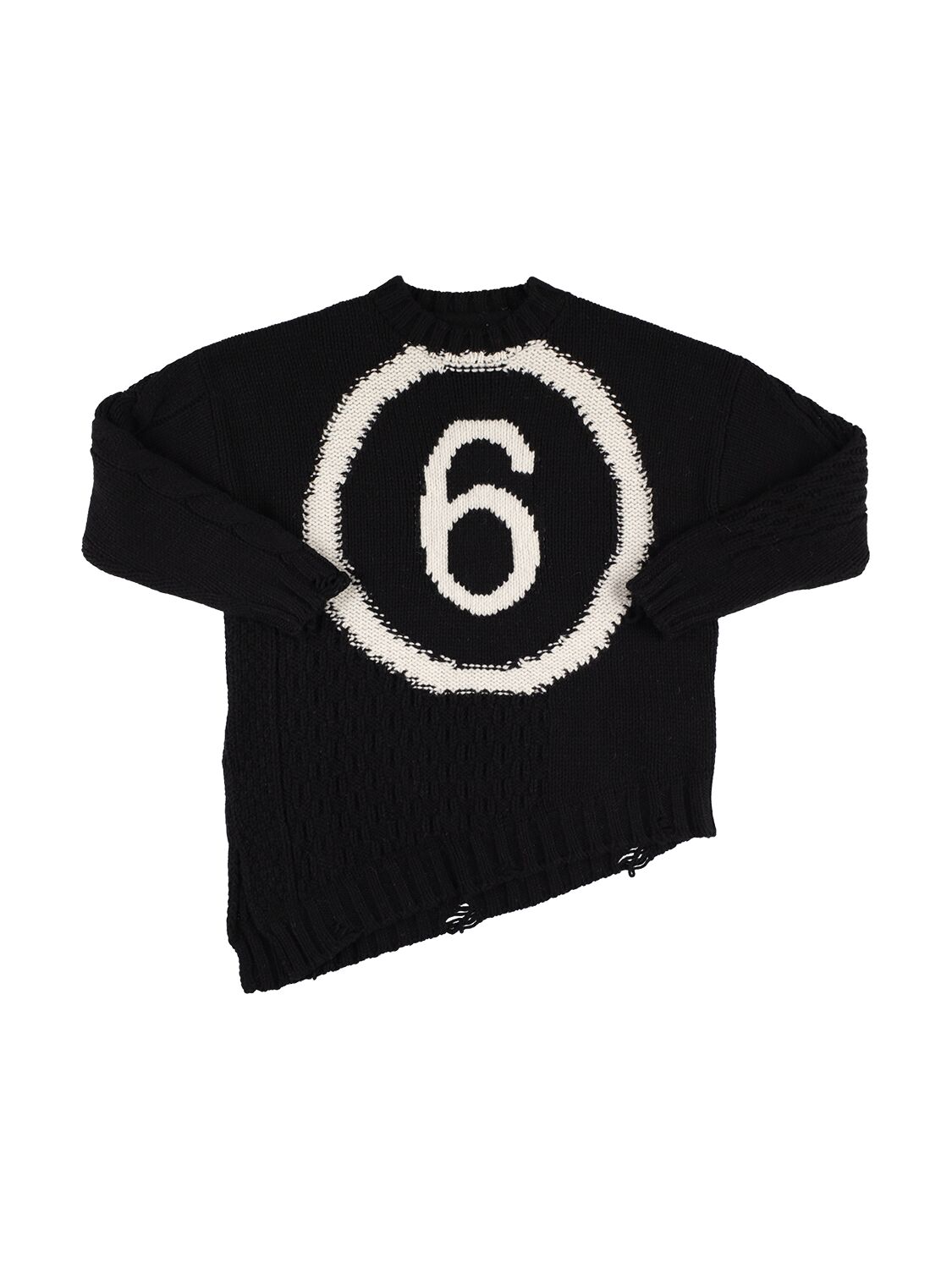 Mm6 Maison Margiela Kids' Logo Intarsia Wool Blend Knit Sweater In Black