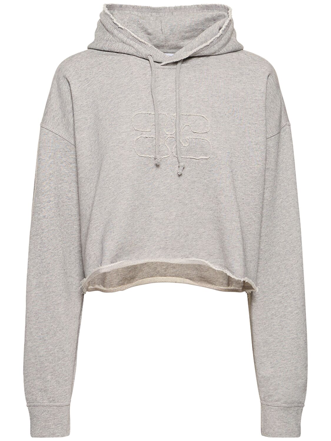 Ganni Isoli Cropped Oversized Cotton Hoodie In Grey