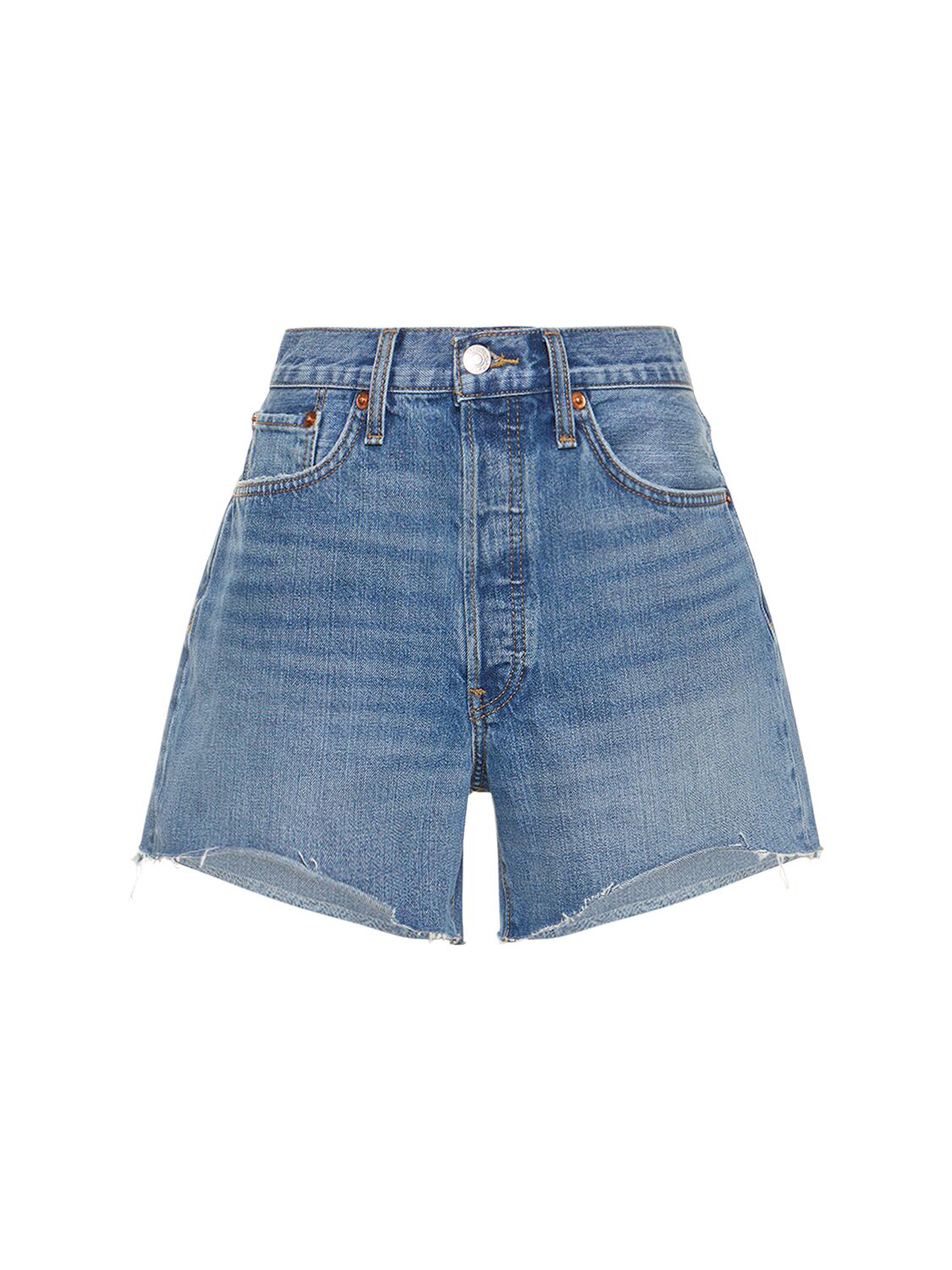 Shop Re/done 90s Low Slung Cotton Denim Shorts In Light Blue