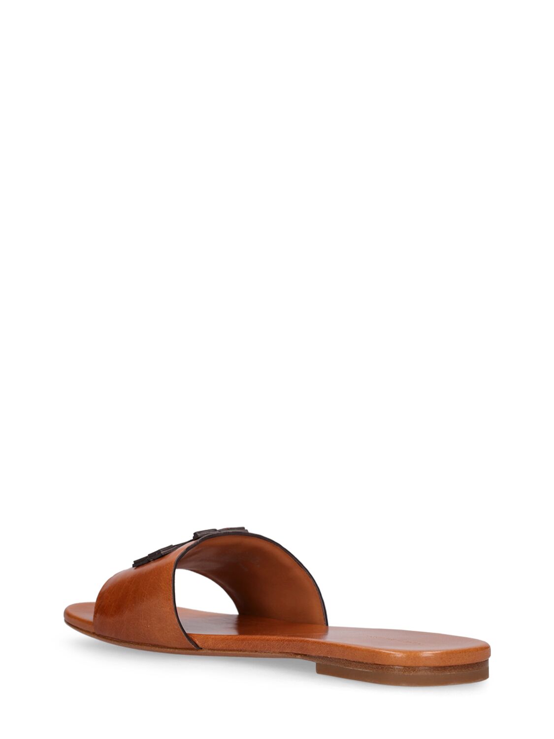 Shop Tory Burch 10mm Ines Leather Flat Slides In Tan