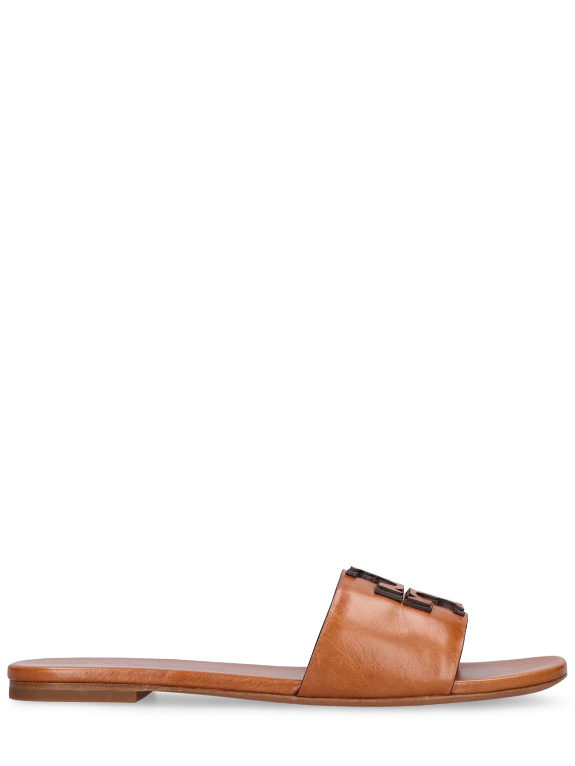 Shop Tory Burch 10mm Ines Leather Flat Slides In Tan