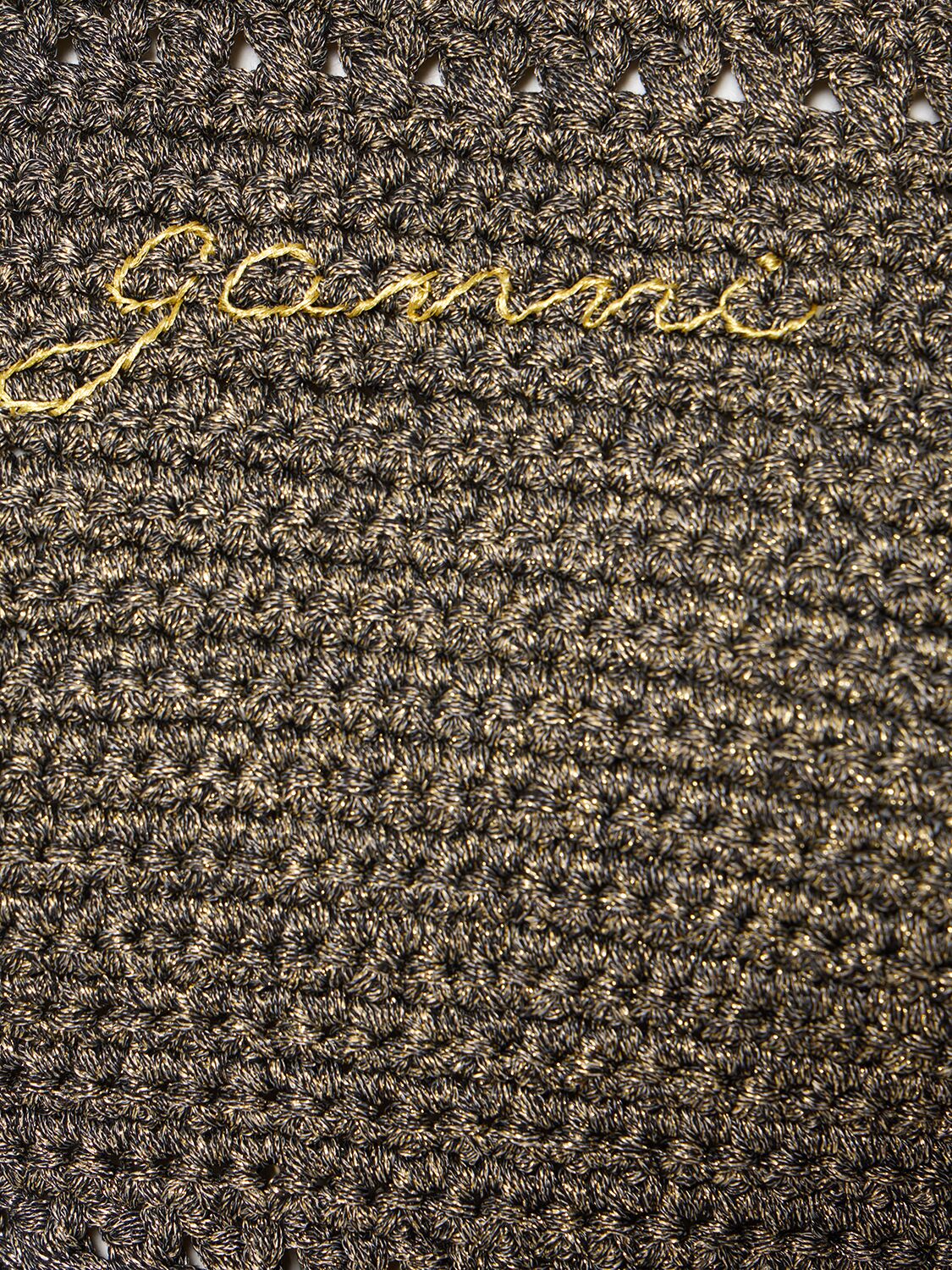 Shop Ganni Crochet Racerback Cotton Blend Top In Black,gold