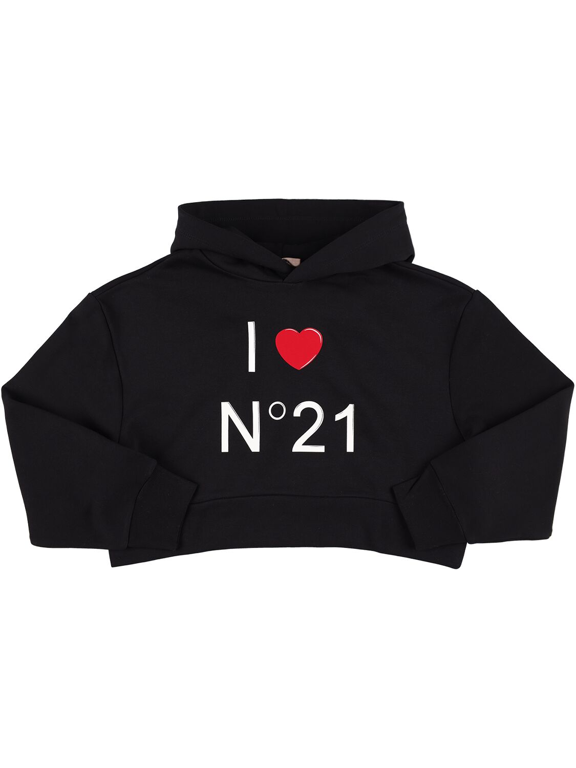 N°21 Kids' Logo Print Cropped Cotton Jersey Hoodie In Black