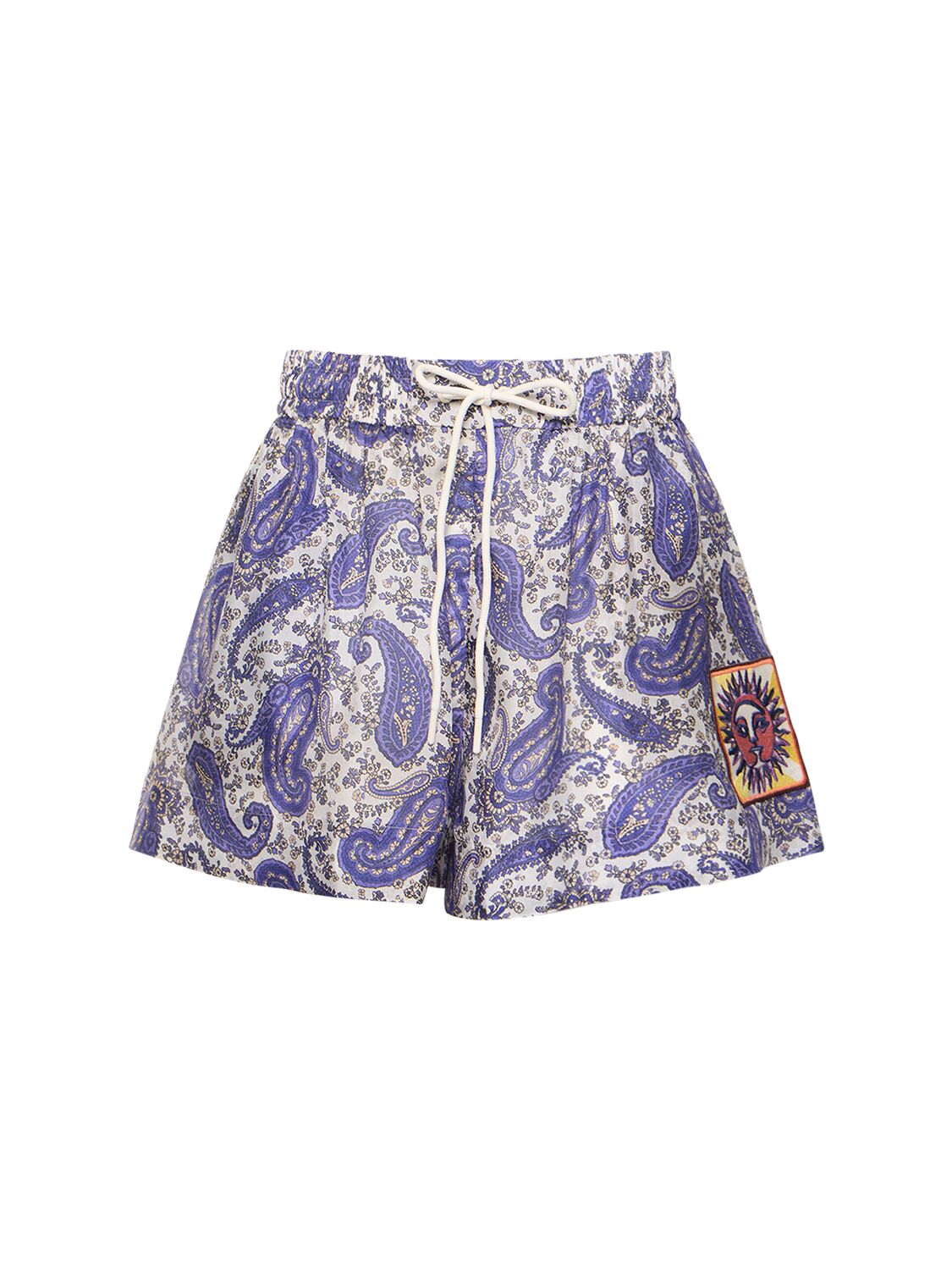 Image of Devi Printed Relaxed Fit Silk Shorts