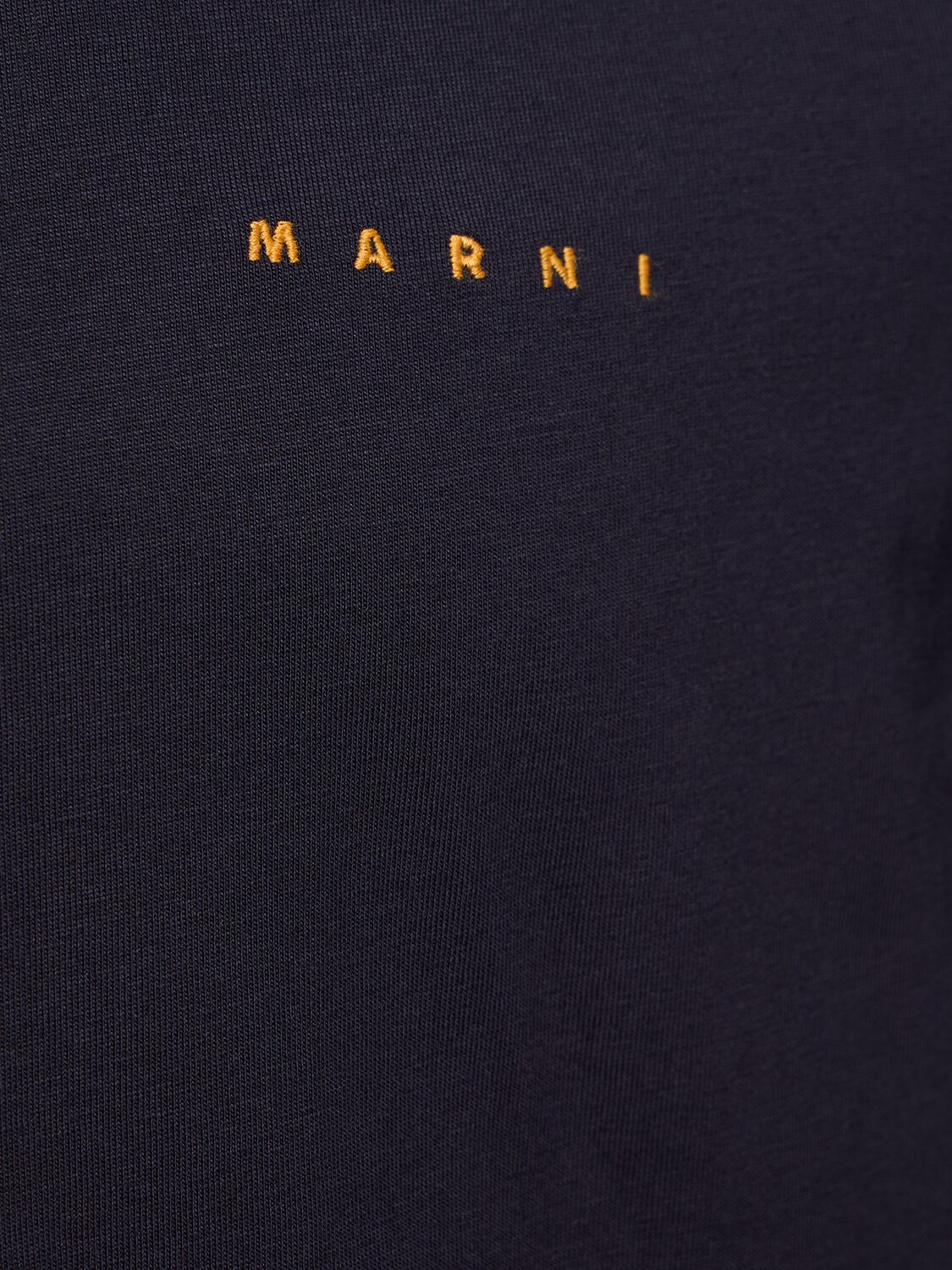 Shop Marni Logo Print Organic Cotton Knit T-shirt In Navy