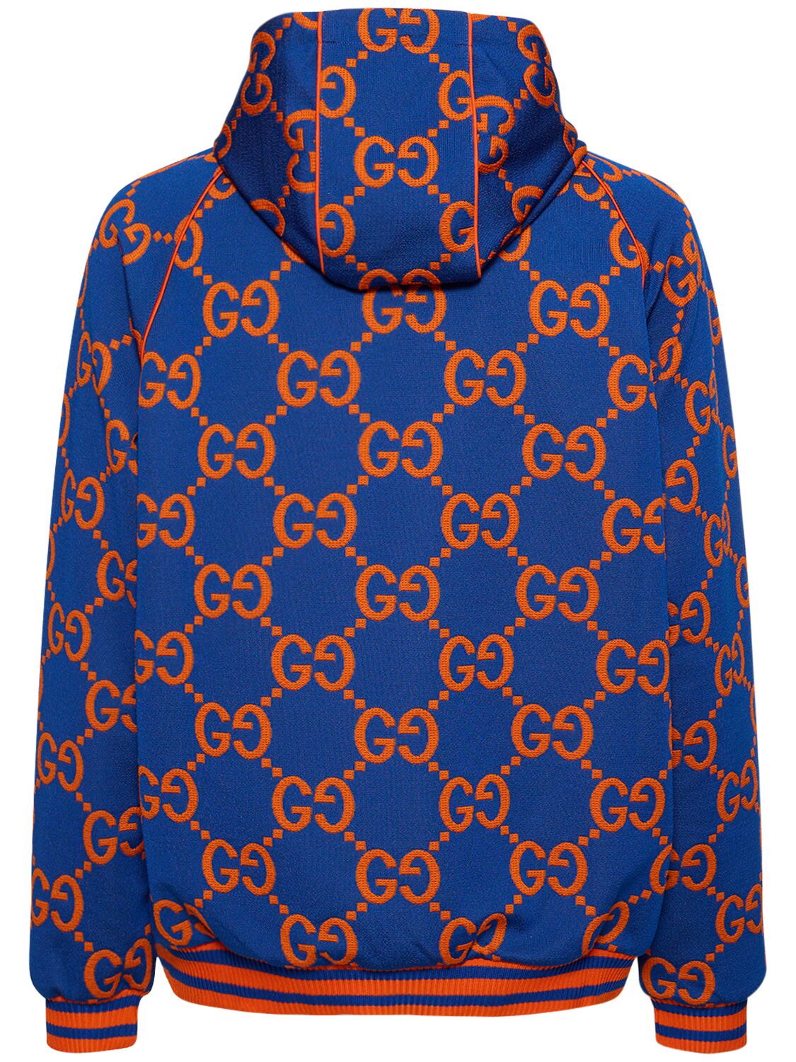 Shop Gucci Gg Technical Jacquard Hooded Sweatshirt In 蓝色,橙色