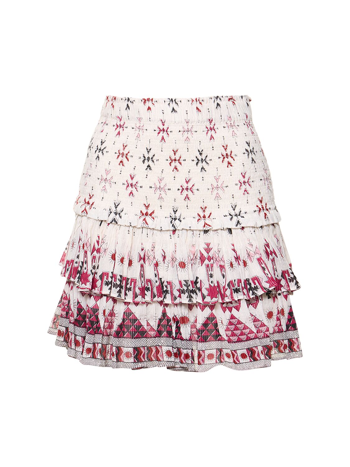 Shop Marant Etoile Naomi Printed Ruffled Mini Skirt In White,multi