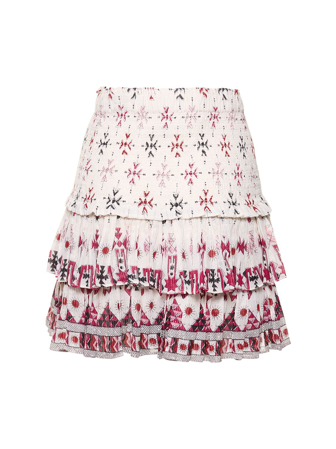 Shop Marant Etoile Naomi Printed Ruffled Mini Skirt In White,multi
