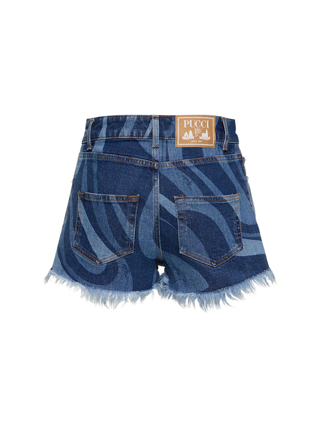 Shop Pucci Marmo Printed Denim Mini Shorts