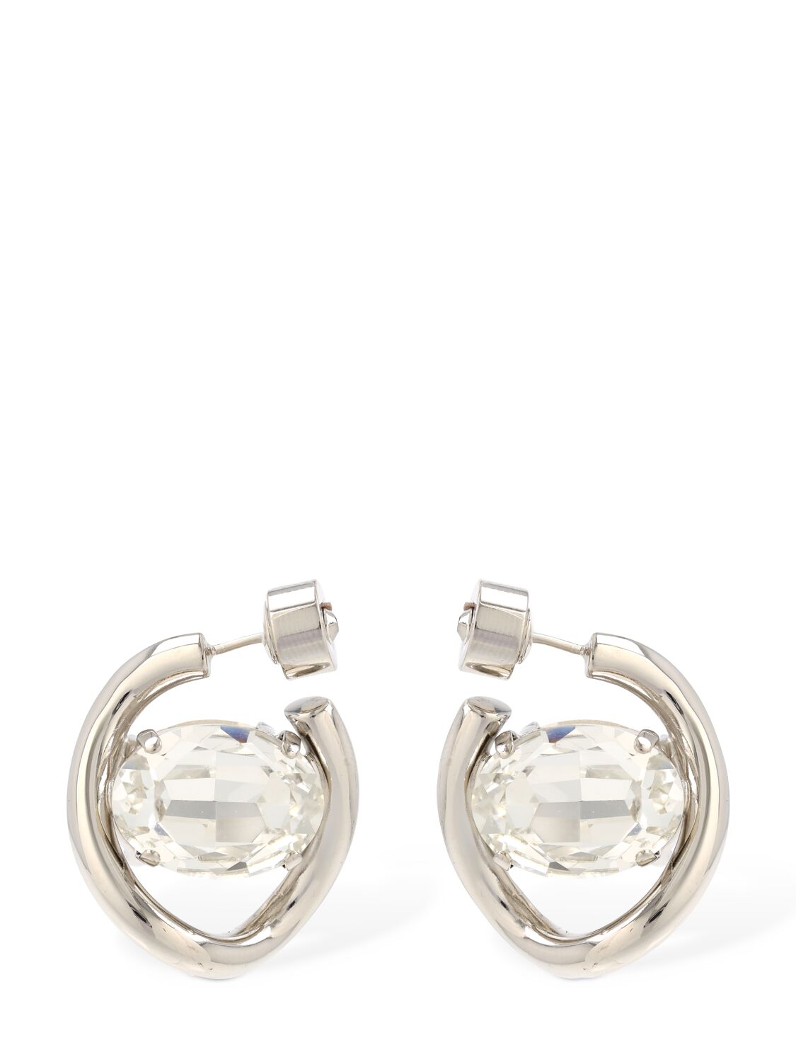 Marni Crystal Stone Hoop Earrings In Silver
