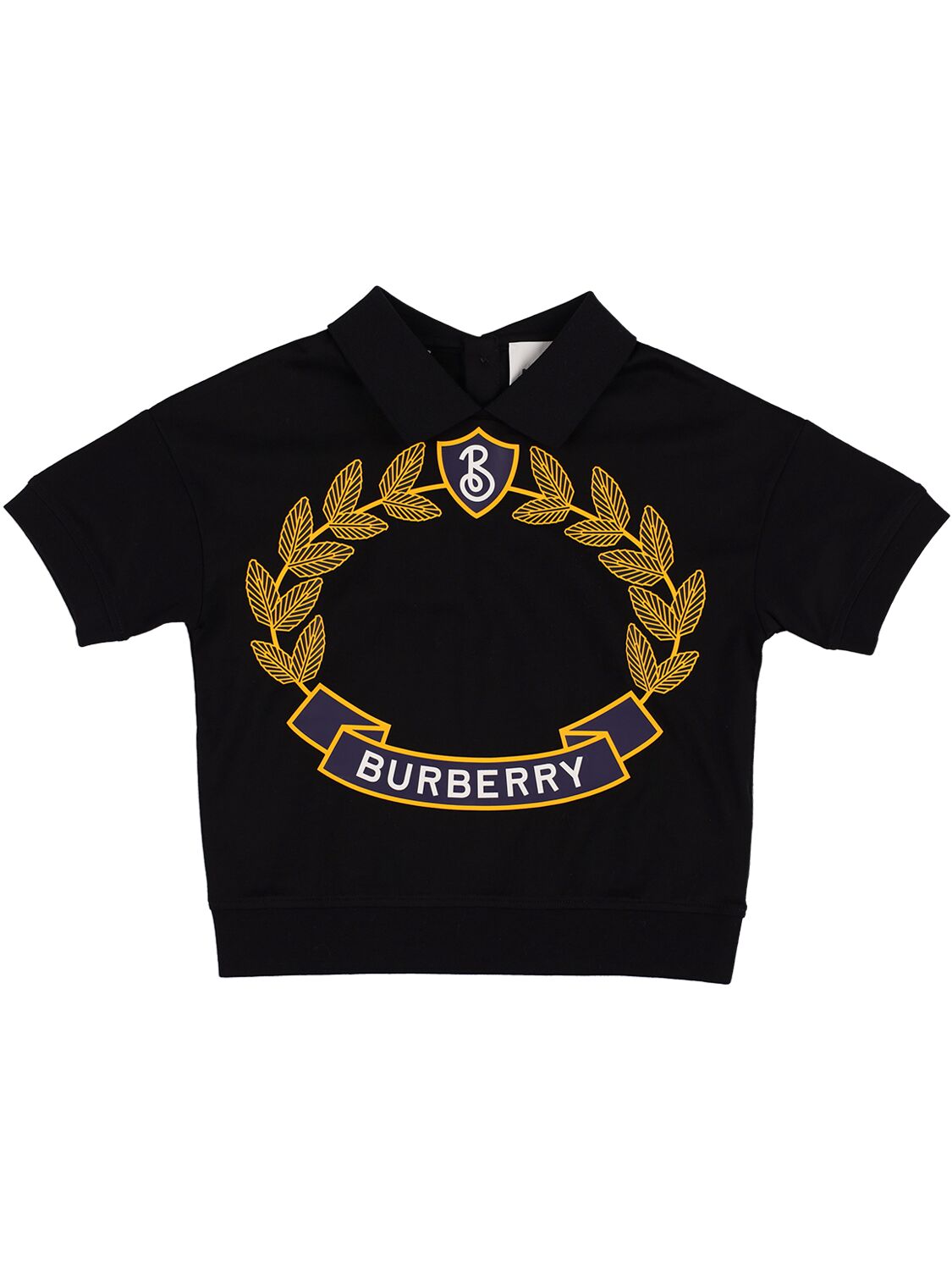 Burberry Kids' Intarsia Logo Cotton Piqué Polo Shirt In Black