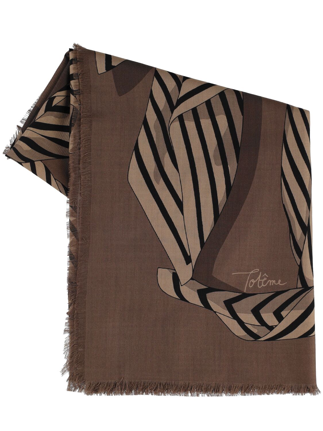 Totême Large Monogram Printed Wool & Silk Scarf In Brown