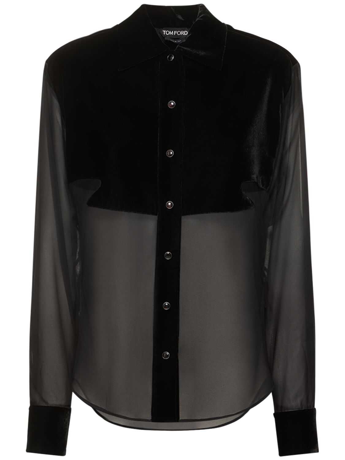 Shop Tom Ford Velvet & Georgette Silk Shirt In Black