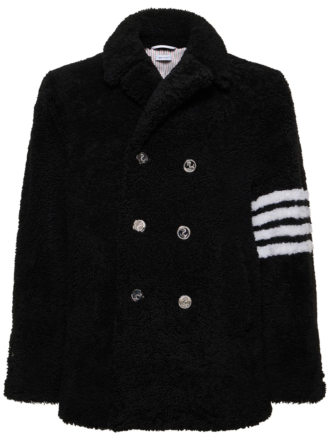 Thom Browne Unconstructed Shearling Peacoat In Black