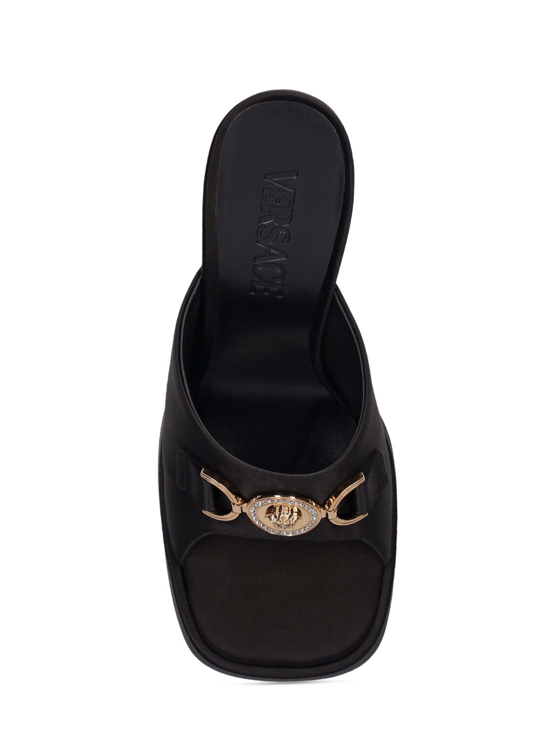 Shop Versace 120mm Satin Mules In Black