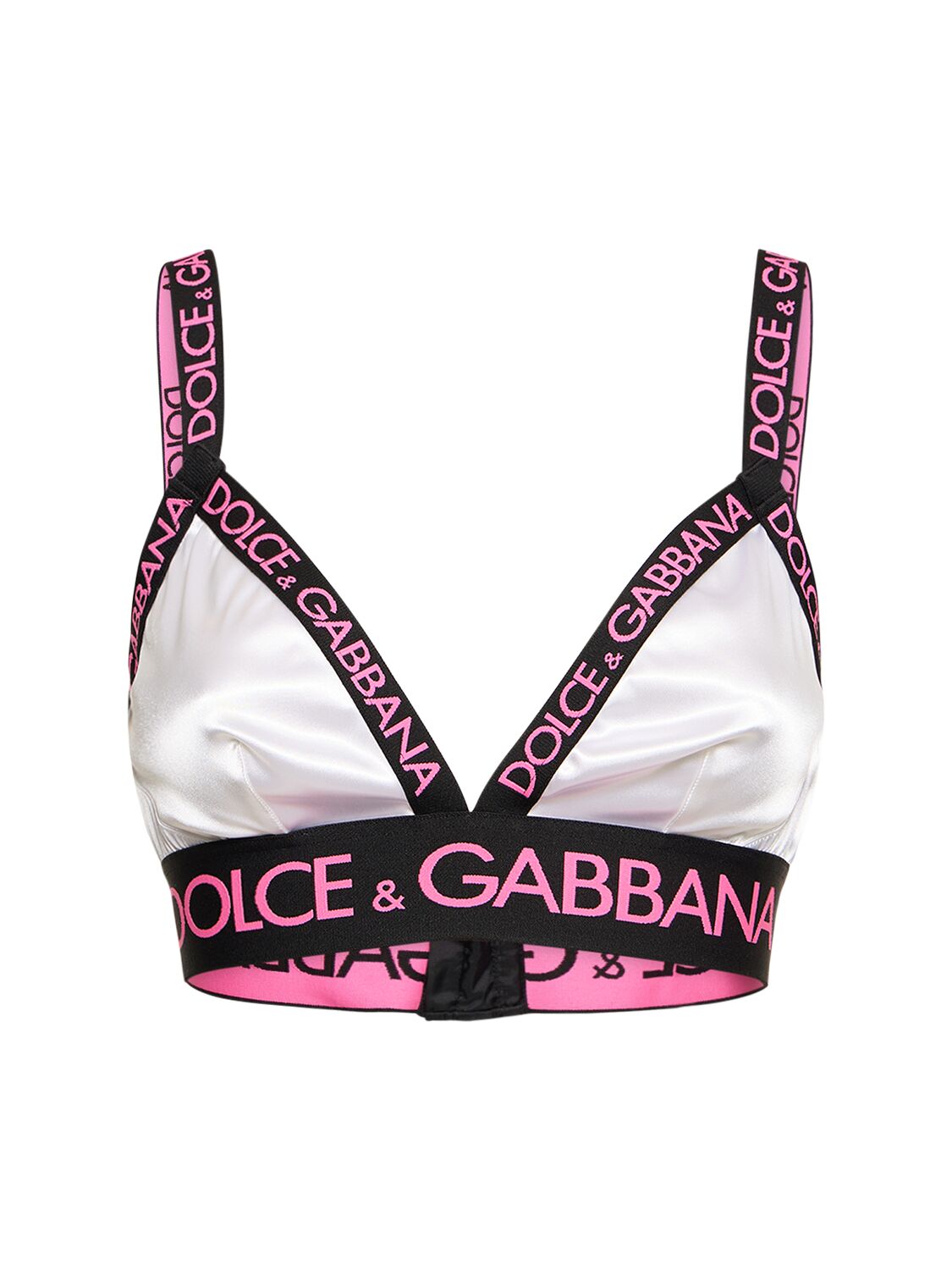 Shop Dolce & Gabbana Satin Triangle Bra W/logo In White,pink