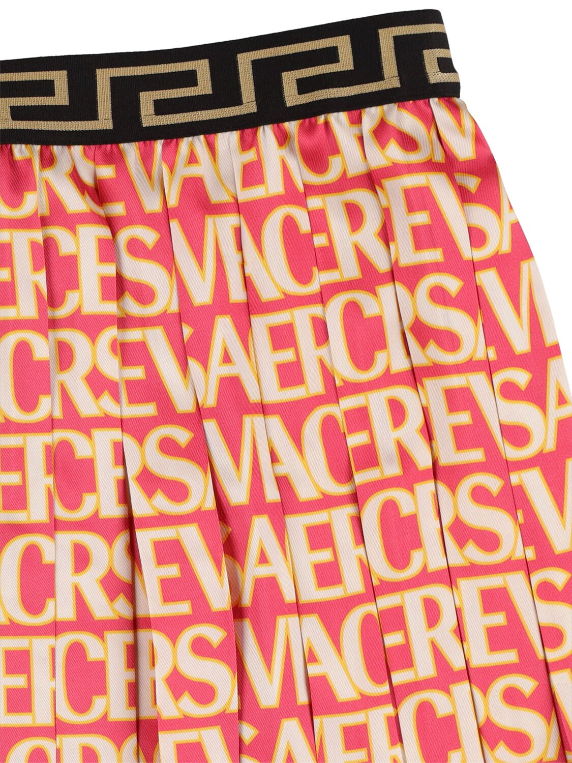Shop Versace Pleated Twill Skirt W/ Logo In Multicolor