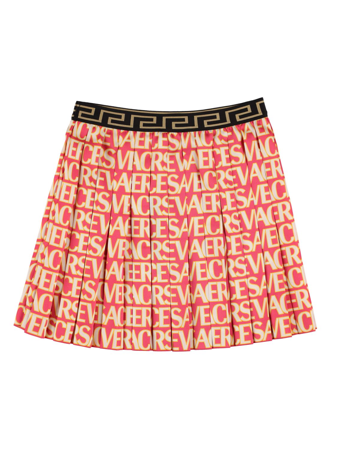 Shop Versace Pleated Twill Skirt W/ Logo In Multicolor