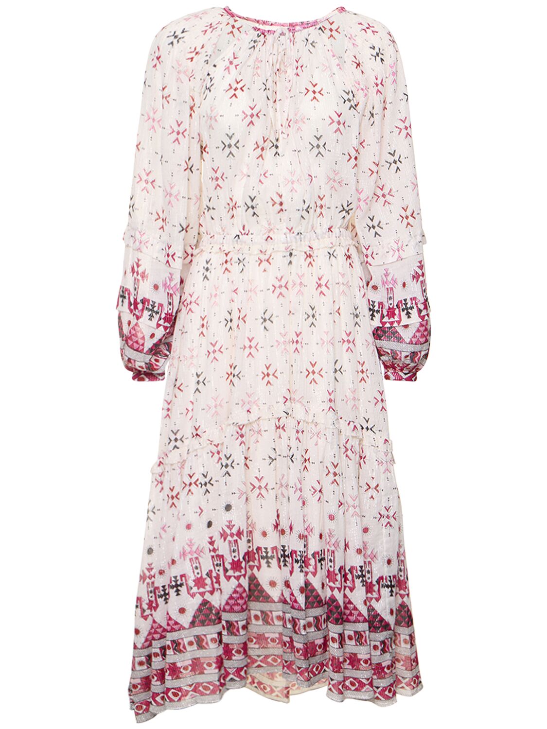 Shop Marant Etoile Fratela Floral Long Sleeve Midi Dress In White,multi