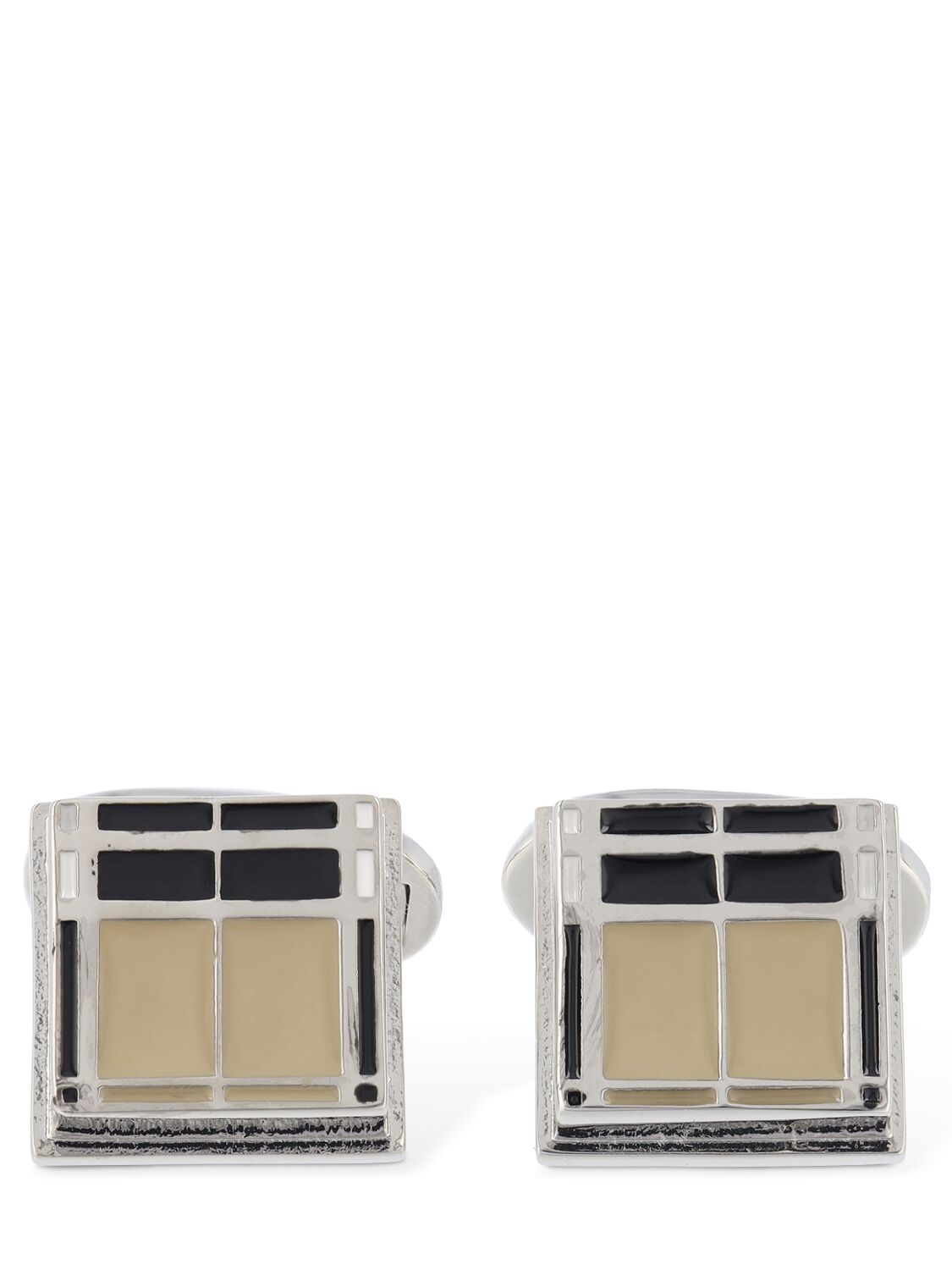 Shop Burberry Archive Beige Check Enamel Cufflinks In Multi,silver