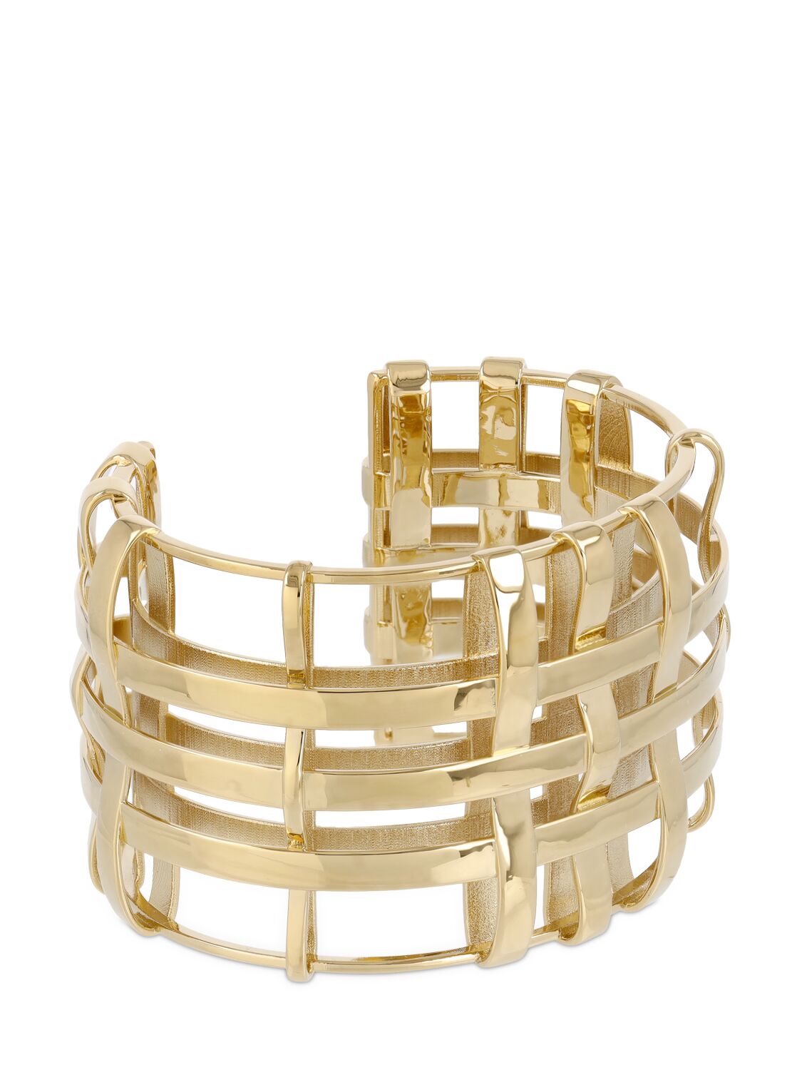 Shop Burberry Check Open Cage Cuff Bracelet In Gold