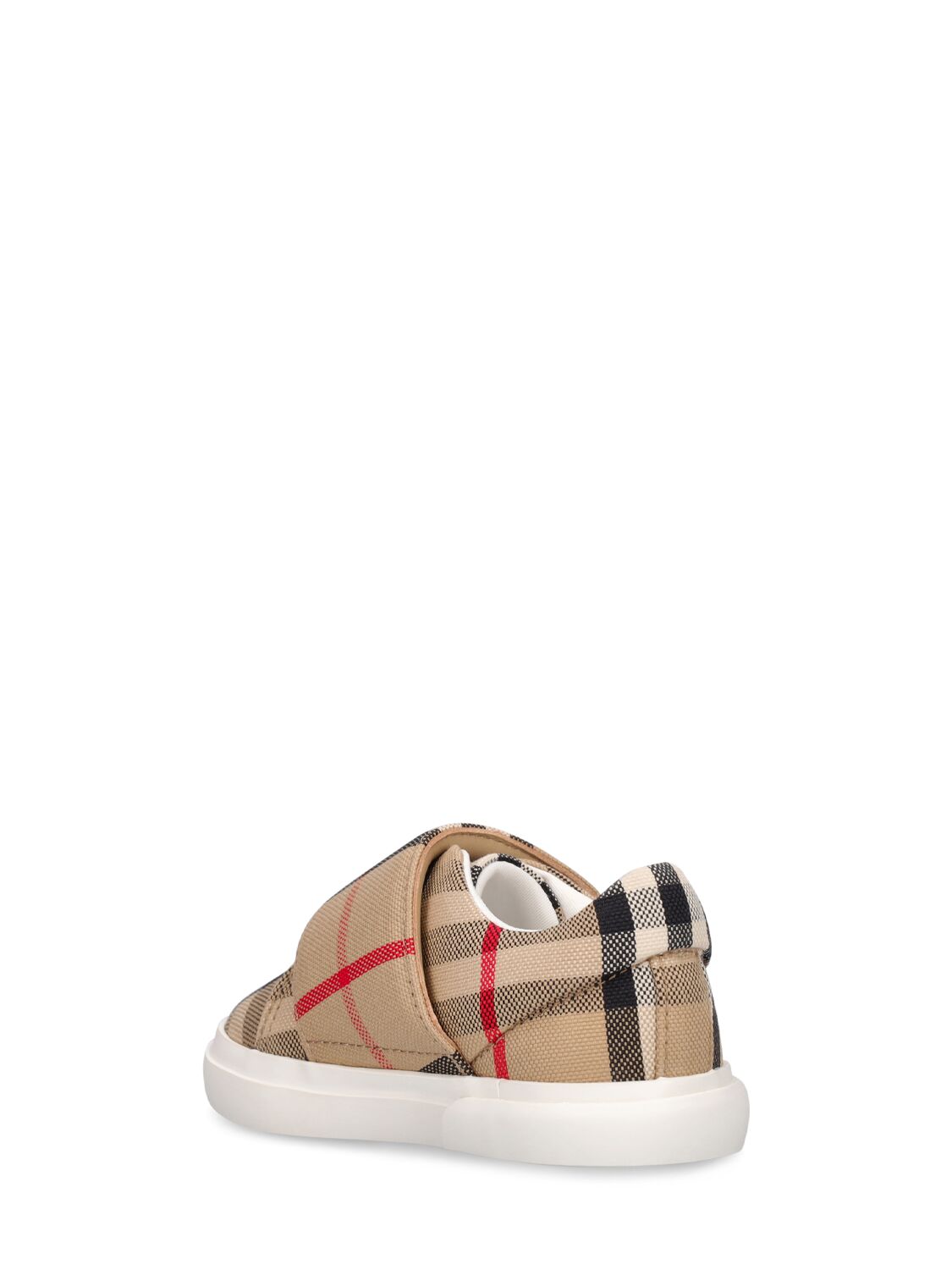 Shop Burberry Check Print Cotton Strap Sneakers In Beige