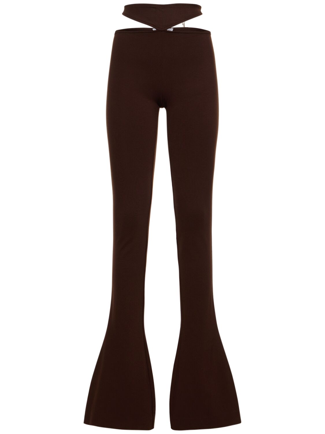 Shop Attico Remi Cutout Jersey Highrise Flared Pants In Dark Brown