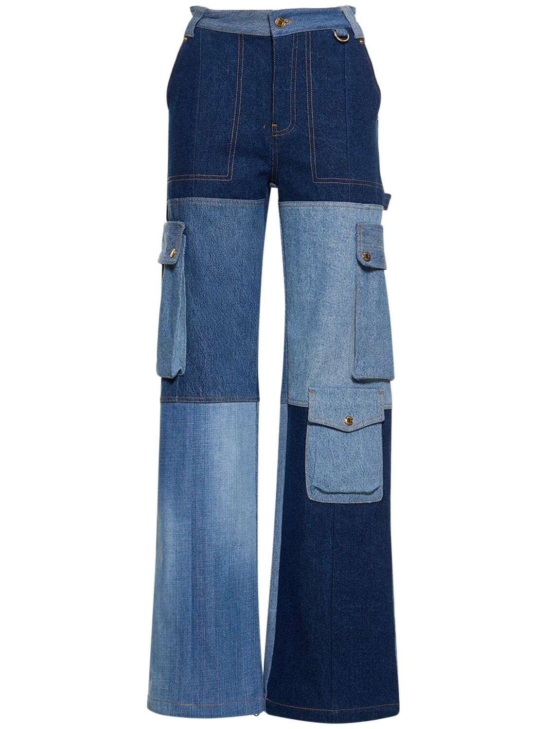 Marine Serre Patchwork Denim Cargo Pants In Blue