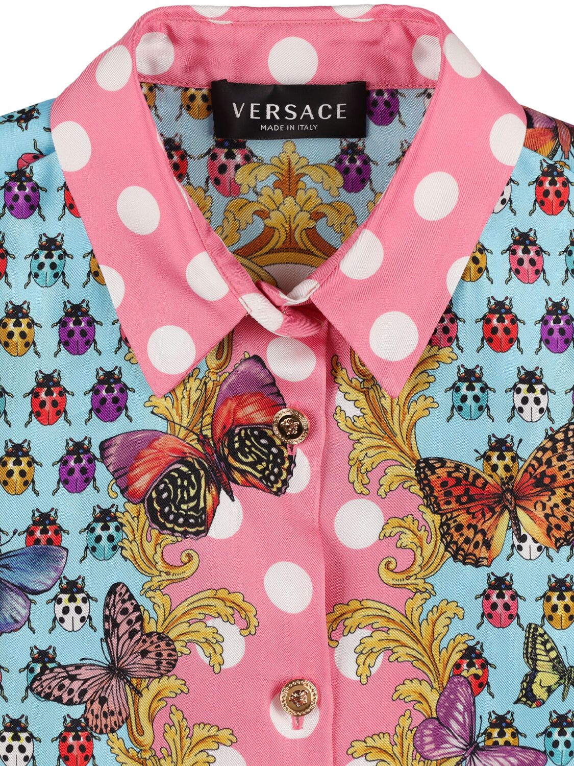 Shop Versace Printed Silk Lace-up Crop Shirt In Multicolor
