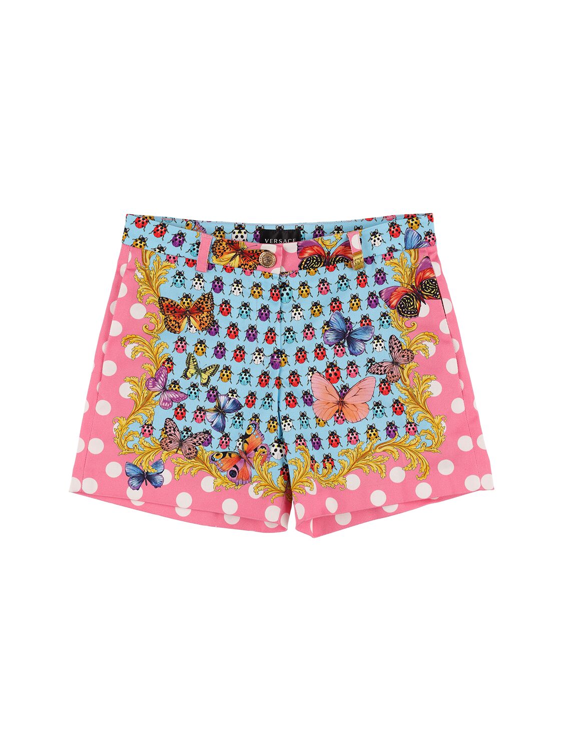 Versace Kids' Printed Cotton Sweat Shorts In Pink,multi