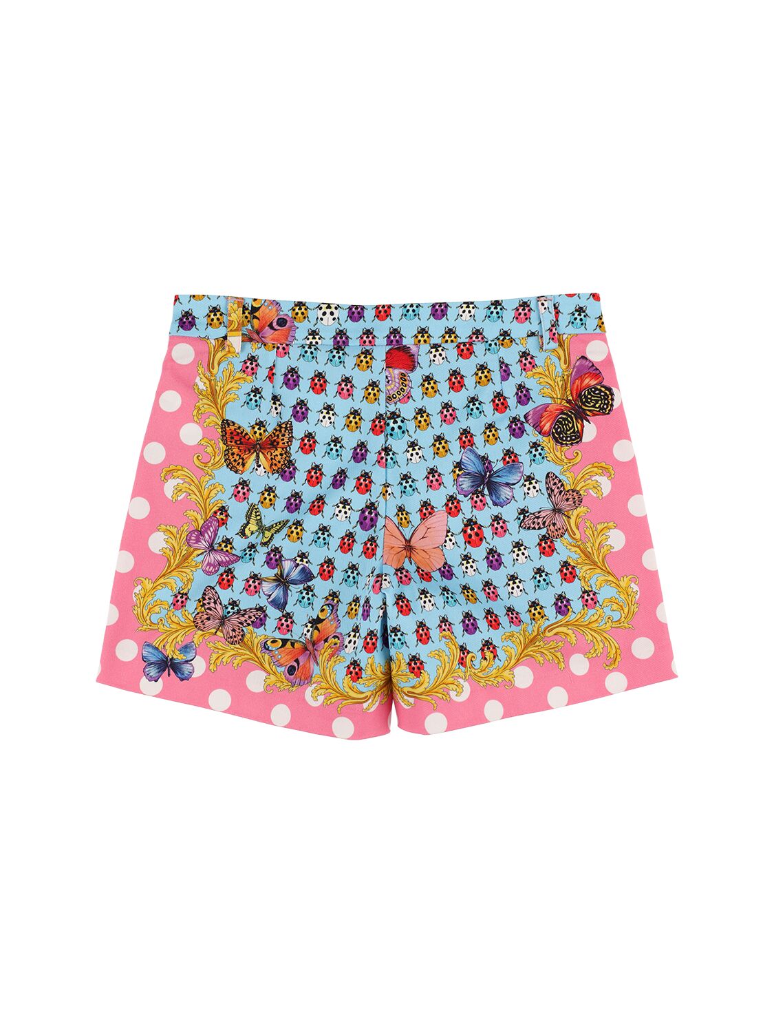 Shop Versace Printed Cotton Sweat Shorts In Pink,multi