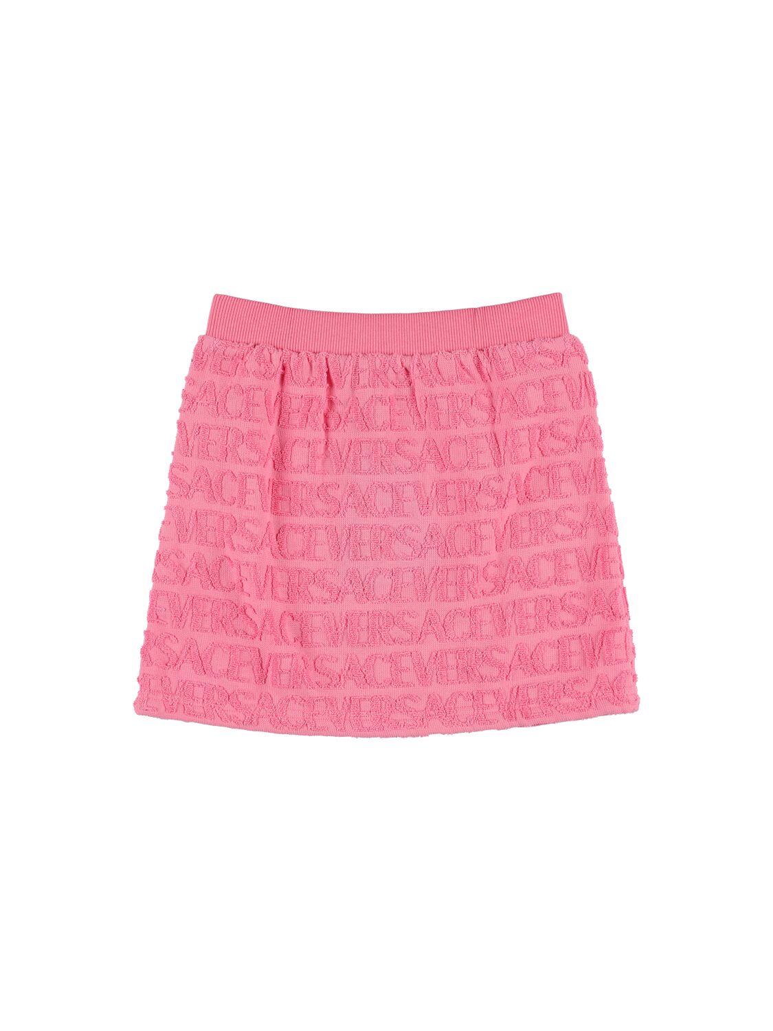Shop Versace Cotton Skirt W/ Logo In Pink