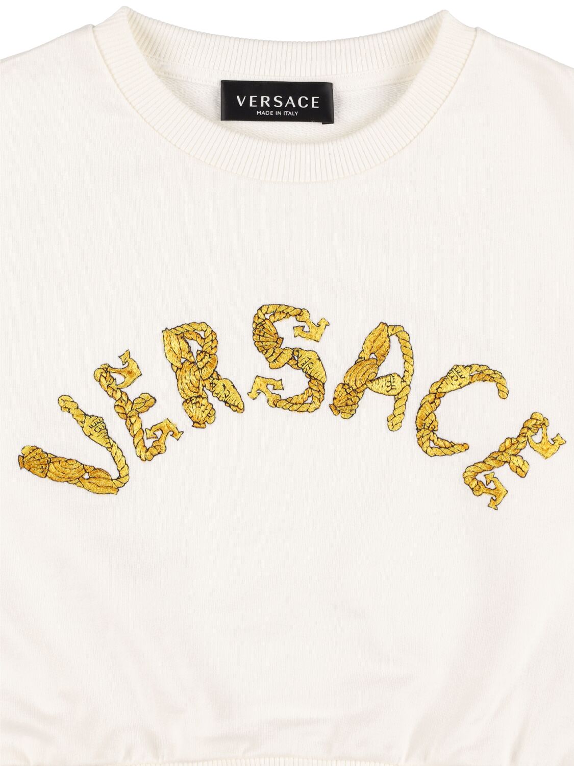 Shop Versace Cropped Cotton Sweatshirt W/ Logo In White