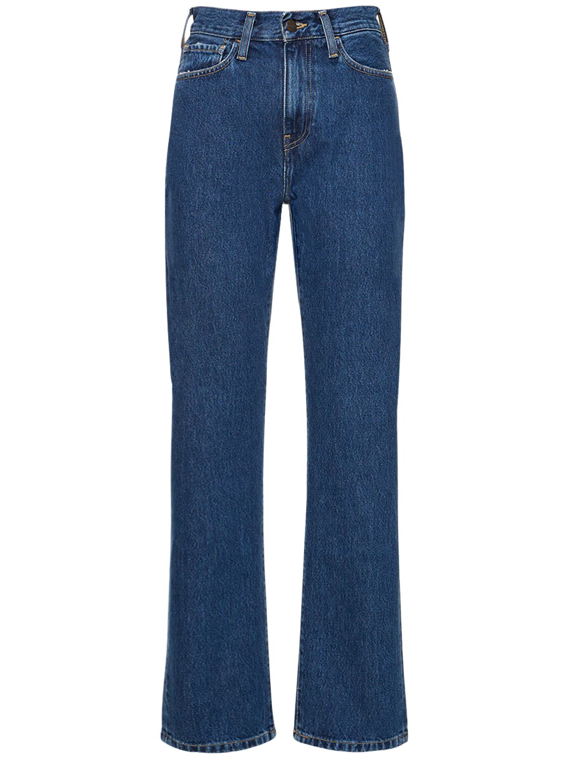 Carhartt Wip Womens Blue Brandon Logo-patch Straight-leg Mid-rise Jeans