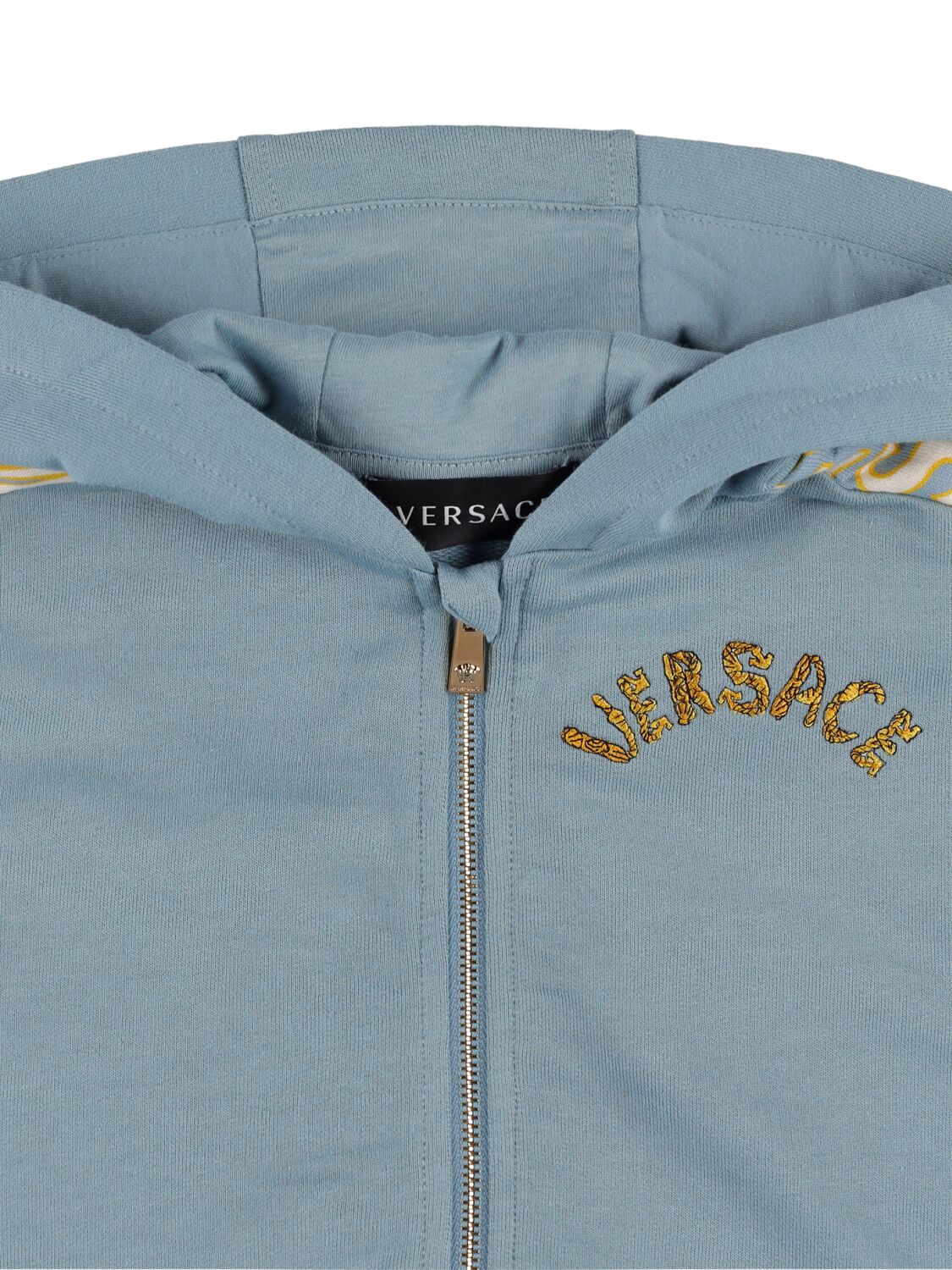 Shop Versace Cotton Zip-up Sweatshirt Hoodie In Blue,multi