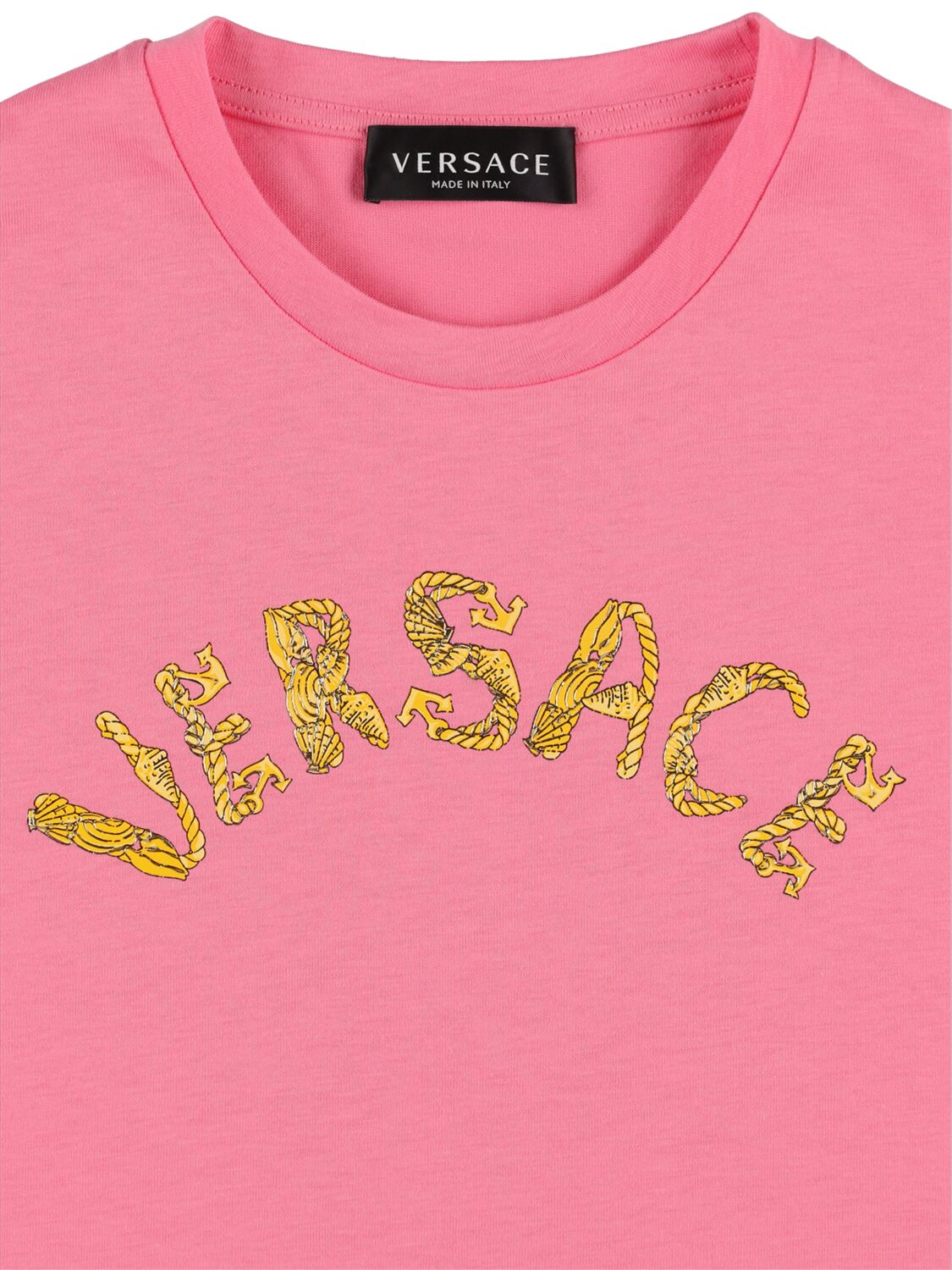 Shop Versace Cotton Jersey T-shirt W/ Logo In Pink