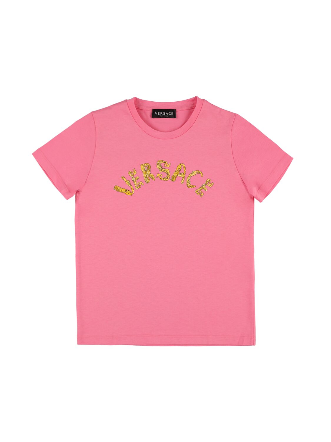 Shop Versace Cotton Jersey T-shirt W/ Logo In Pink