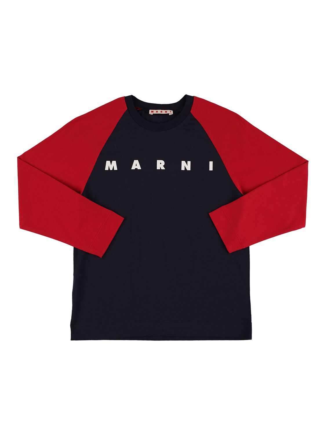 Marni Junior Kids' Colour Block Cotton Jersey T-shirt W/logo In Navy,red