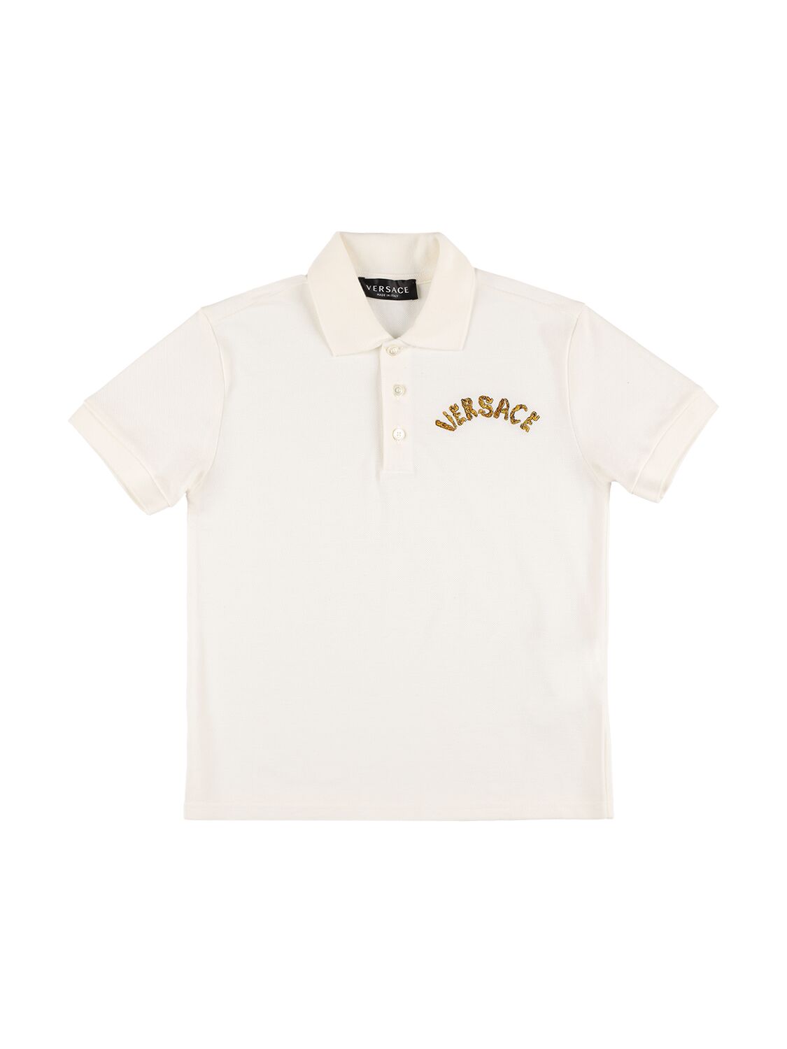 Versace Kids' Cotton Polo T-shirt W/ Logo In White+gold