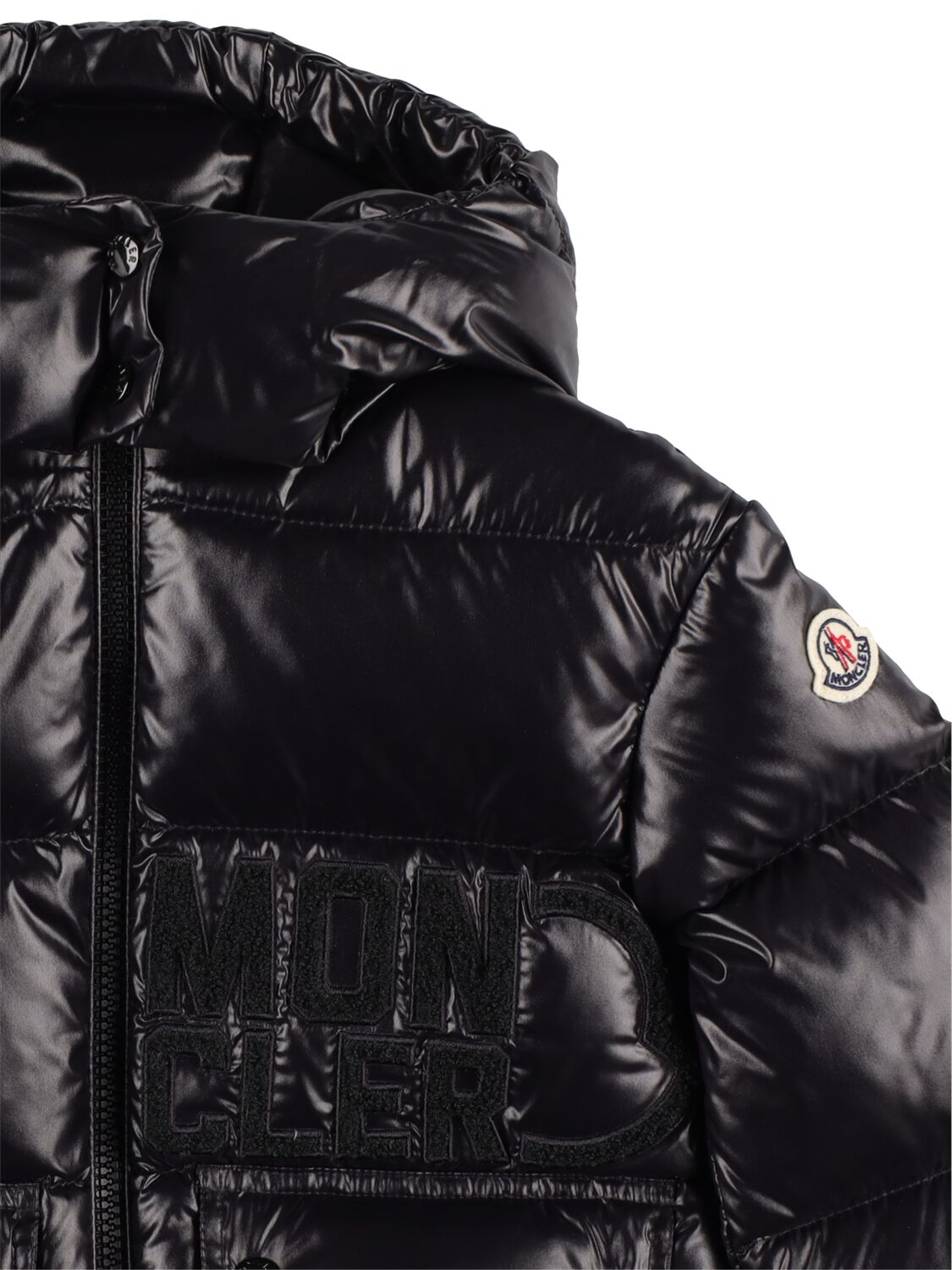 Moncler Kids' Abbaye Nylon Laqué Down Jacket In Black | ModeSens