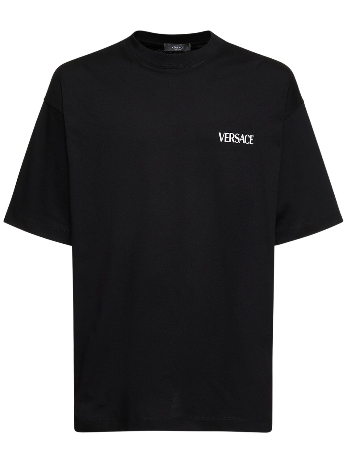 Versace T-shirt Aus Baumwolljersey Mit Logo In Black