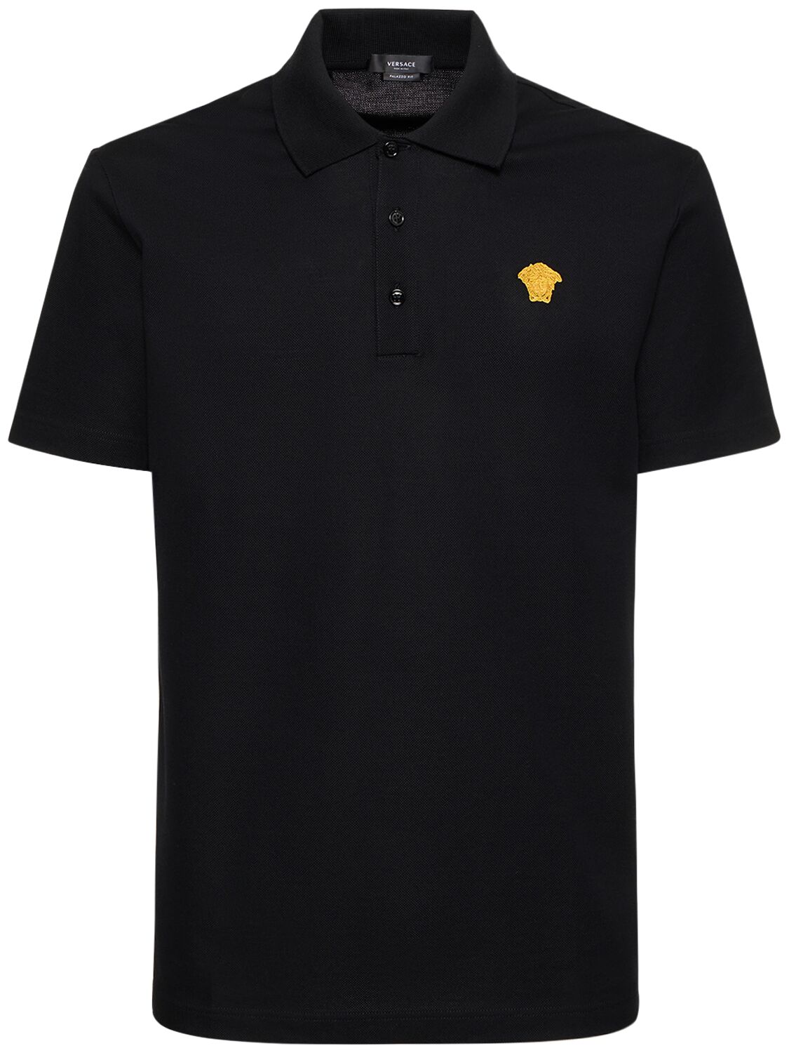 Shop Versace Logo Cotton Polo Shirt In Black