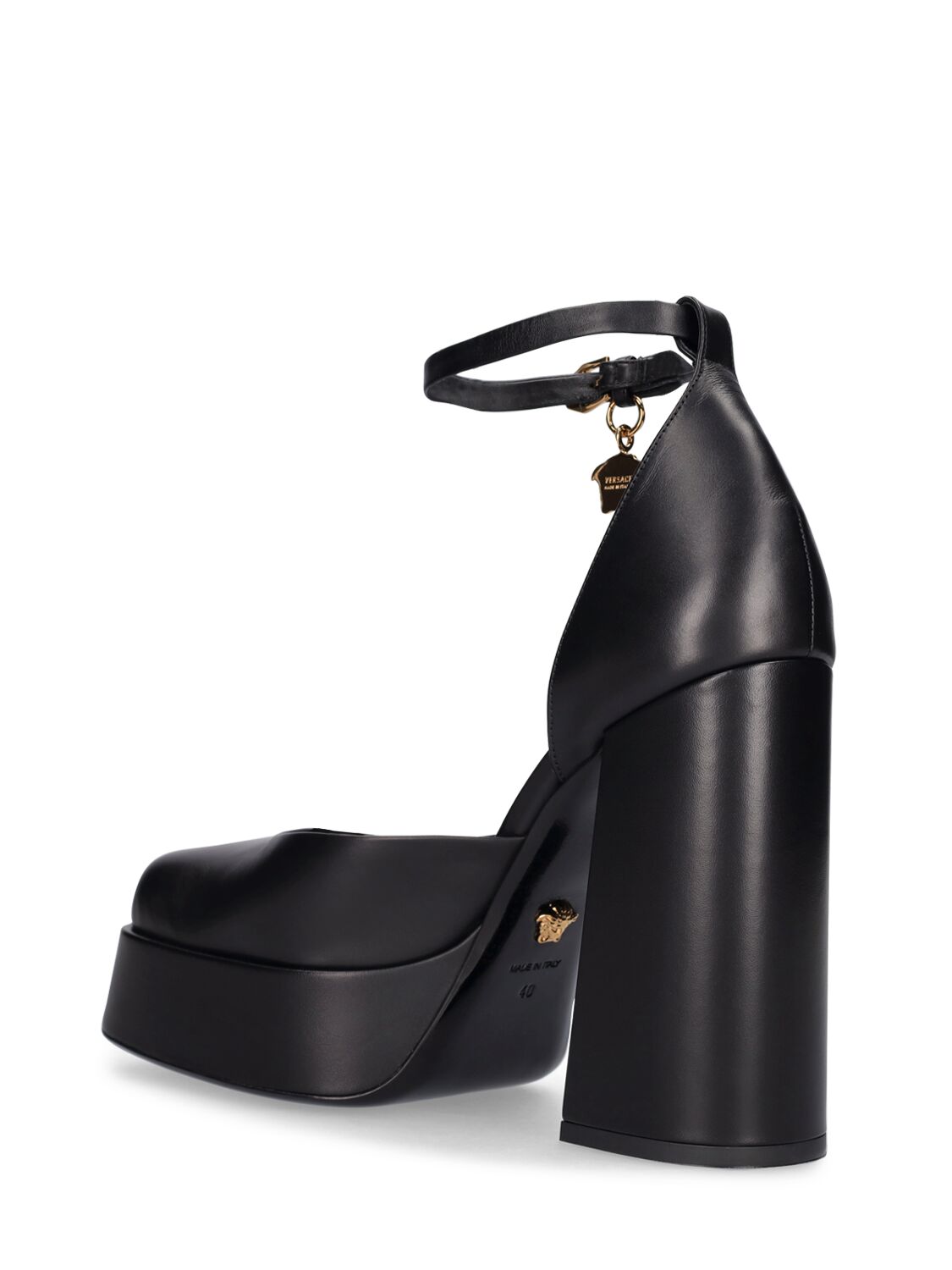 Shop Versace 120mm Leather Platform Pumps In Black