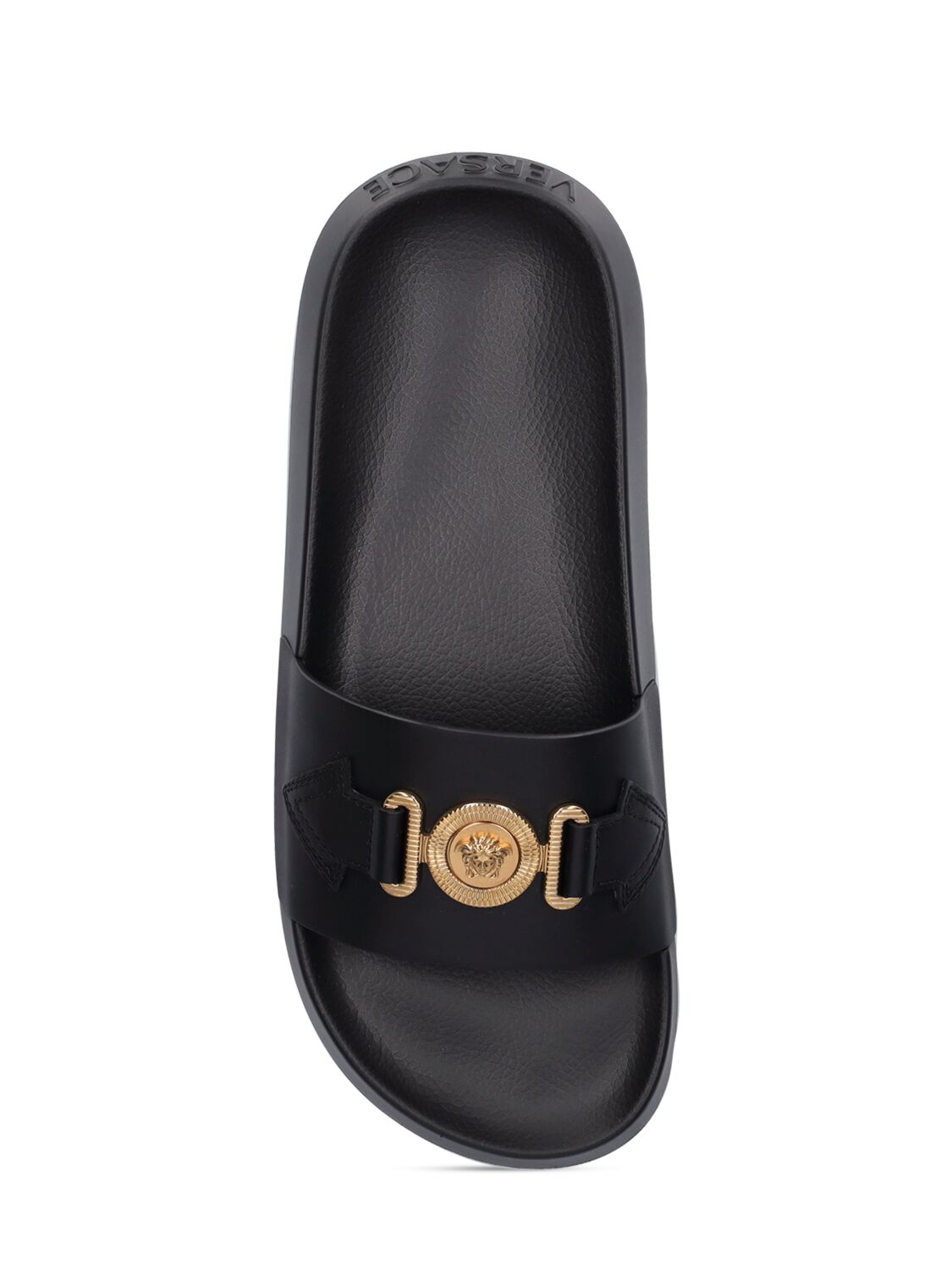 Shop Versace Leather Slides In Black