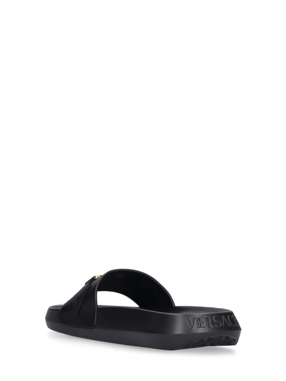 Shop Versace Leather Slides In Black