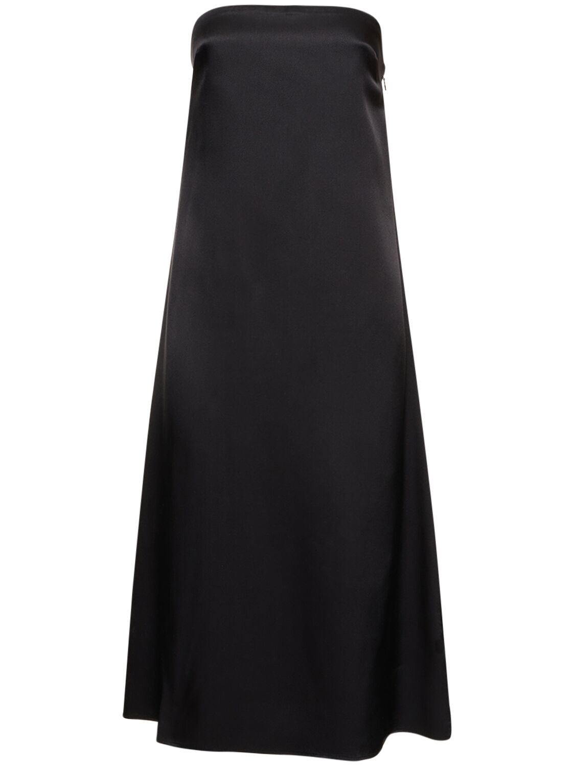 Shop Anine Bing Megan Strapless Silk Satin Midi Dress In Schwarz